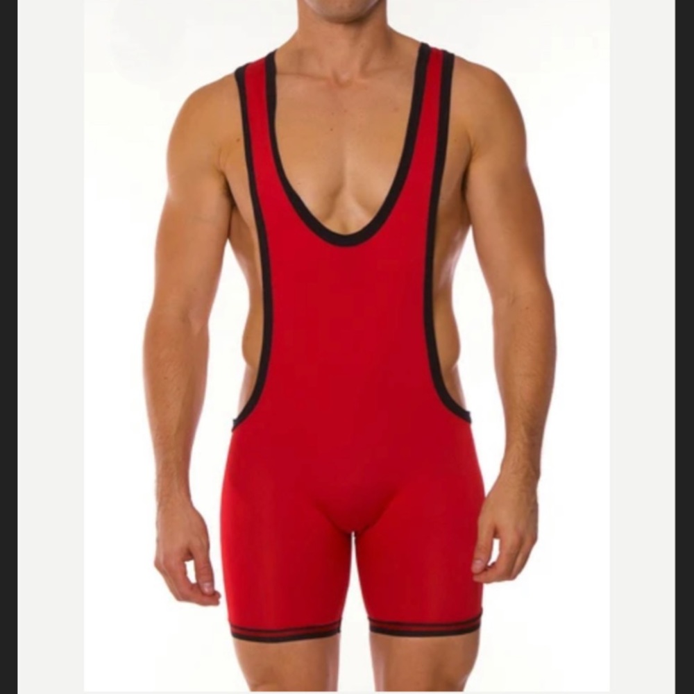 American Jock X Go SoftWear Red Zephyr Mesh Wrestling Singlet